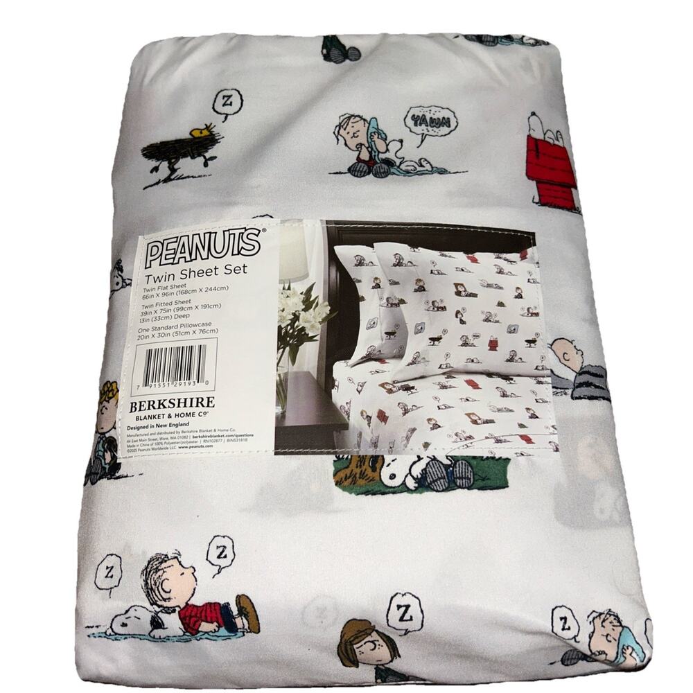 Peanuts Twin Sheet 3 Piece Set by Berkshire Co. Snoopy & Woodstock NWT